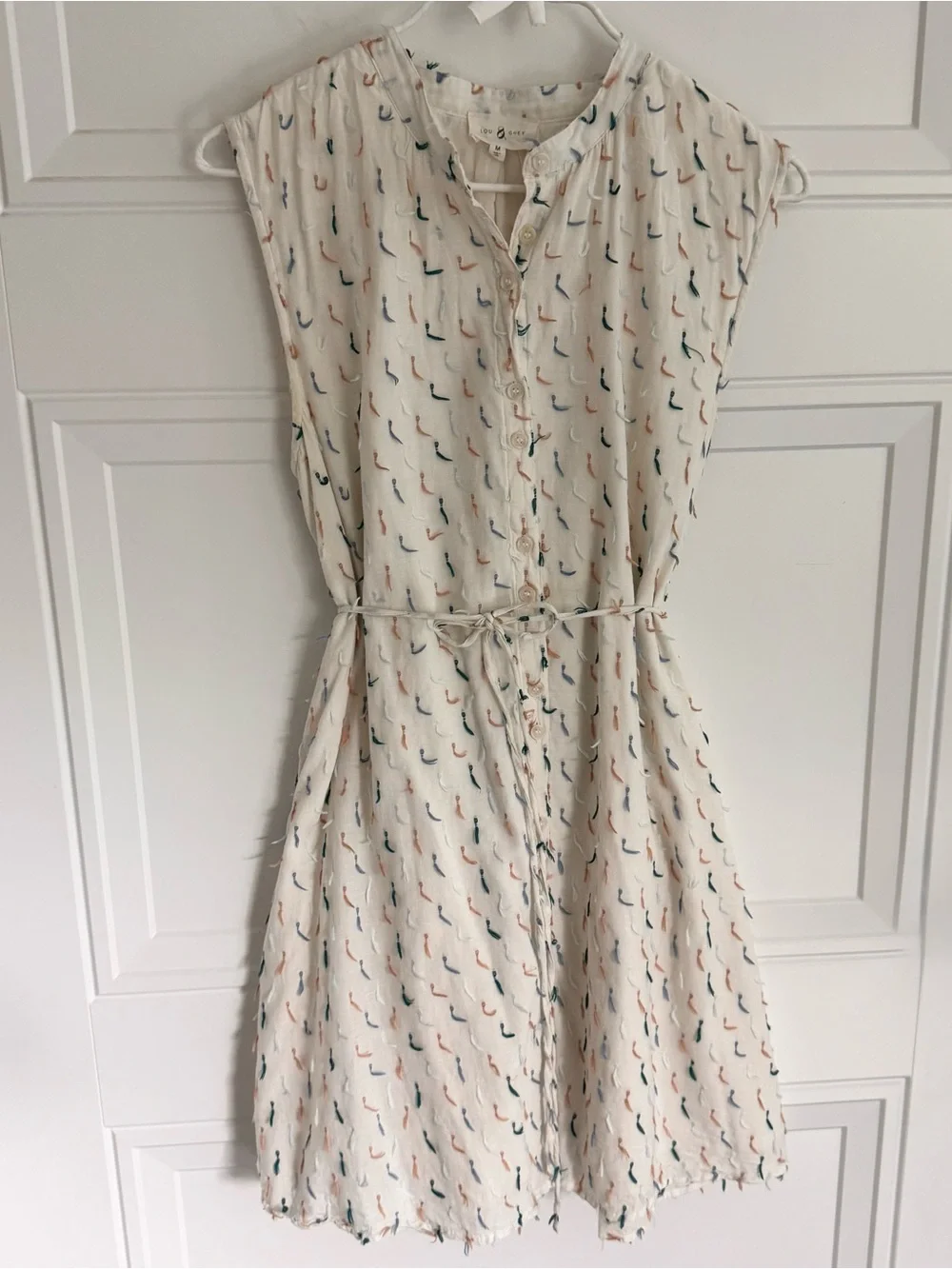 LOFT Lou & Grey Cream Button-Front Shirtdress with Teal & Peach Tassel Print, M